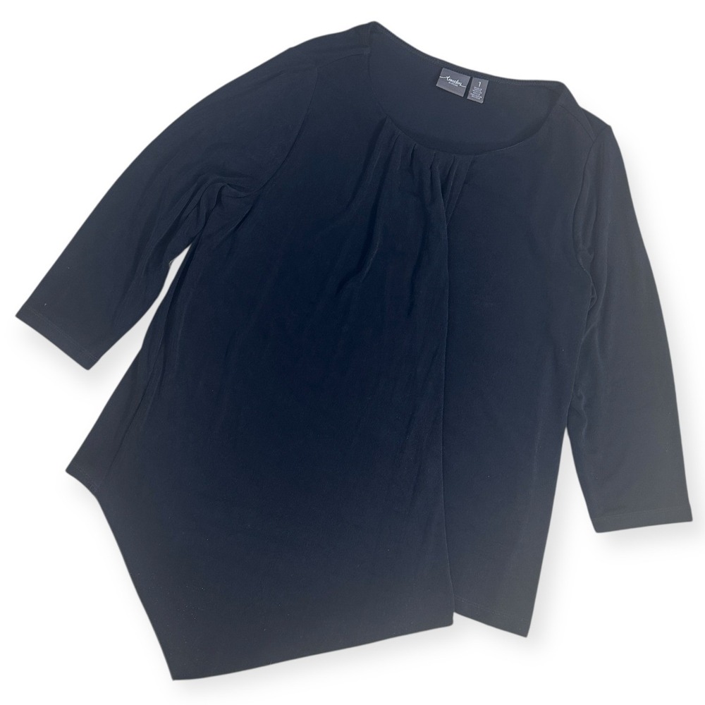 Chicos Black Asymmetrical Hem 3/4 Sleeve Knit Top Womens Size‎ 1